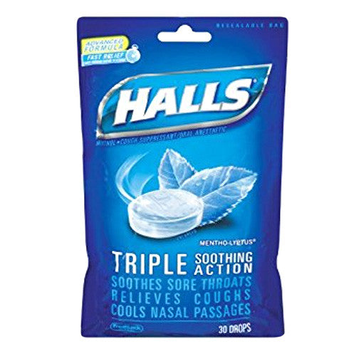 Halls Cough Drops Mentho Lyptus Bag - 30 Drops/Bag, 12 Pack